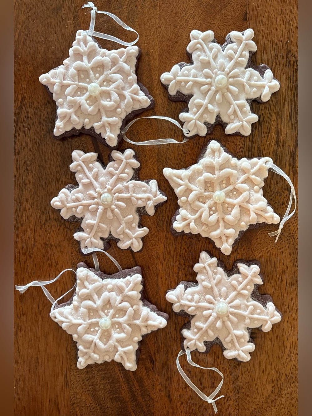 Cookie-Style Snowflake Ornament Set - White Snowflakes